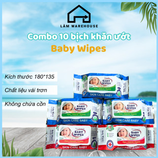  Combo 10 bịch khăn ướt BABY WIPES 80g chất vải bi làm sạch hiệu quả - Lâm Warehouse 