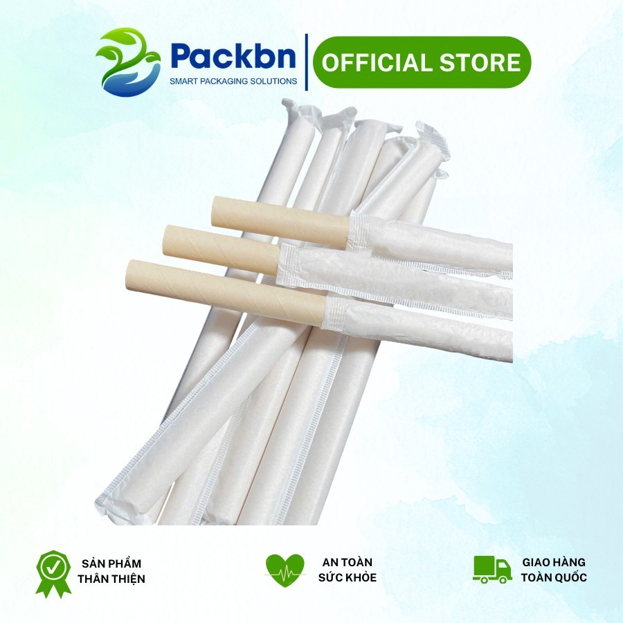 100-200 Ống Hút Giấy BỌC MÀNG, màu nâu, phi 6, phi 8 và phi 12mm