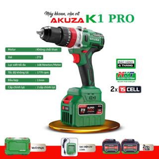 Máy Khoan Pin AKUZA K1 PRO Đầu Auto Lock 13mm - Khoan pin Không Chổi Than 2 pin 15 cell cao cấp bảo hành chính hãng