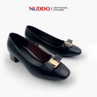  Giày Búp Bê Nữ Đính Nơ Gót Tru Vuông 3cm Guốc Công Sở Nữ Cao Gót Mũi Vuông Da Mềm NUDDO N108 