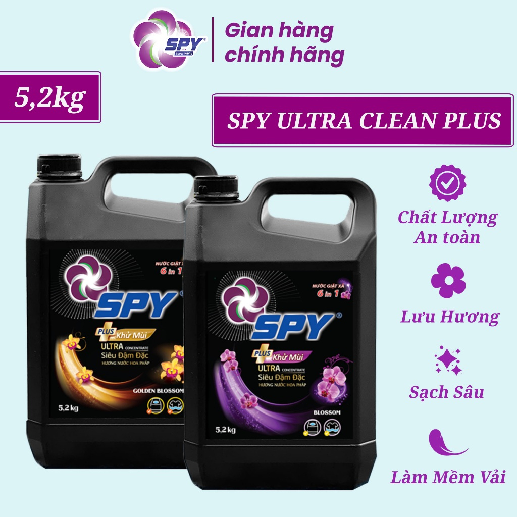  Can Nước Giặt Xả SPY Ultra Clean Plus 5.2kg – 2 Trong 1 Sạch Sâu Thơm Lâu 