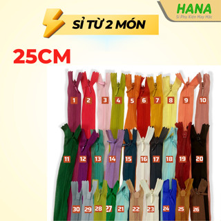 Dây kéo giọt nước đủ màu 25cm chất liệu cao cấp | Rập giấy Hana