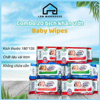  Combo 20 bịch khăn giấy ướt BABY WIPES 80g không cồn an toàn hiệu quả - Lâm Warehouse 