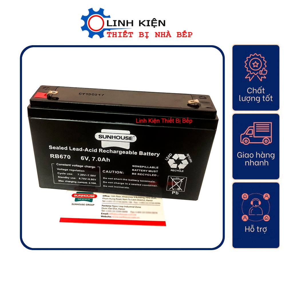 PlN quạt tích điện Sunhouse RB670 6V-7Ah chính hãng