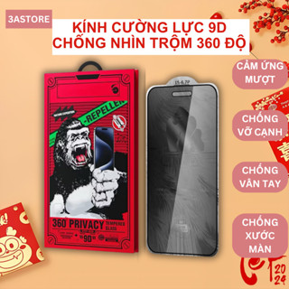 Kính cường lực iphone chống nhìn trộm 360 độ 9D chống vân tay vỡ cạnh cho ip 13 14 15 16 pro max
