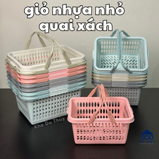  Giỏ đựng đồ nhà tắm có lỗ đựng dầu gội hái dâu tây có quai xách màu pastel hồng xanh xám be - GIỎ 2 QUAI CHÂU HƯNG 