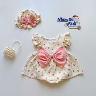 [3-12kg] Body Váy Hoa Nhí Nơ Hồng NHÍM XÙ KIDS Cho Bé Gái Sơ Sinh, Đầy Tháng, Thôi Nôi B087