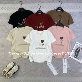 Áo thun croptop nữ tay ngắn cổ tròn thêu chữ believe bông hoa tulip đỏ hàng Quảng Châu, áo phông baby tee ôm mùa hè 0975