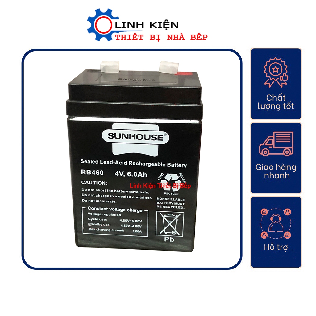 Pin quạt tích điện Sunhouse RB460 4V-6Ah chính hãng