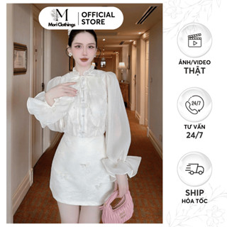 Set Áo Sơ Mi Lụa Trắng Tay Dài Mix Chân Váy Ngắn Sang Trọng Thiết Kế Thời Trang Nữ N157 | MORI CLOTHINGS