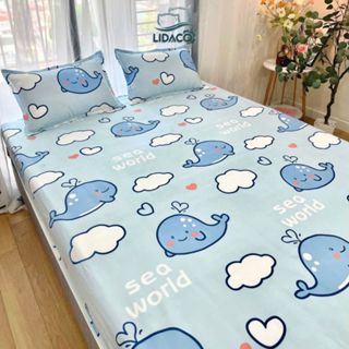 Bộ ga gối cotton poly LIDACO decor phòng ngủ vintage drap giường đủ size nệm 1m2, 1m4 1m6 1m8 2m2