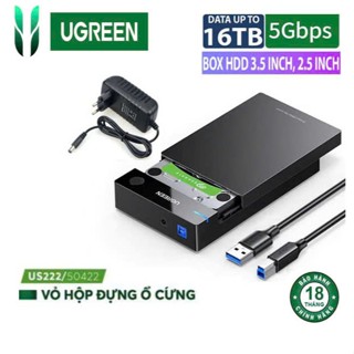 Hộp đựng ổ cứng HDD 3.5/2.5 inch Ugreen 50422 US222 SATA USB 3.0 Hỗ Trợ HDD 16TB 5Gbps