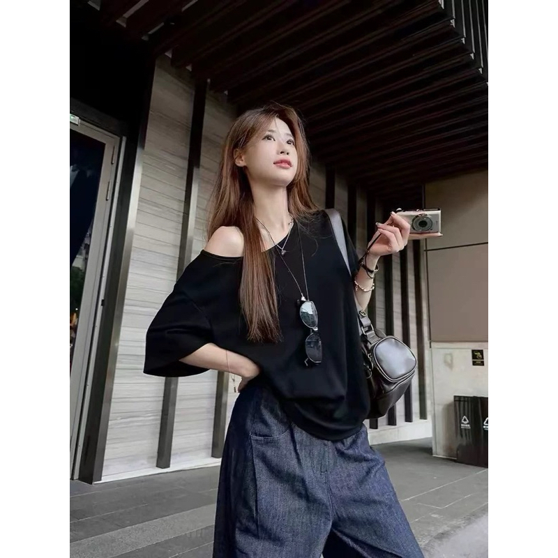 ÁO THUN NỮ DÁNG RỘNG LỆCH VAI CỘC TAY JUSTDUN T42 KENCO CLOTHING SÀI GÒN M184 | BigBuy360 - bigbuy360.vn