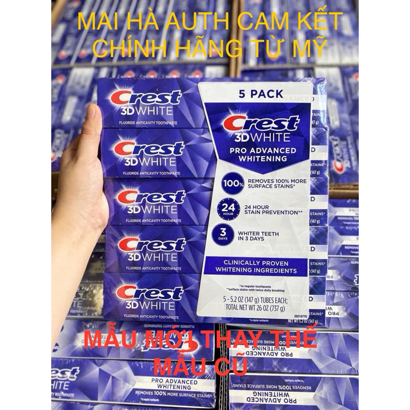 Kem đánh răng crest 3D White lốc 5 tuýp 147g chuẩn Mỹ