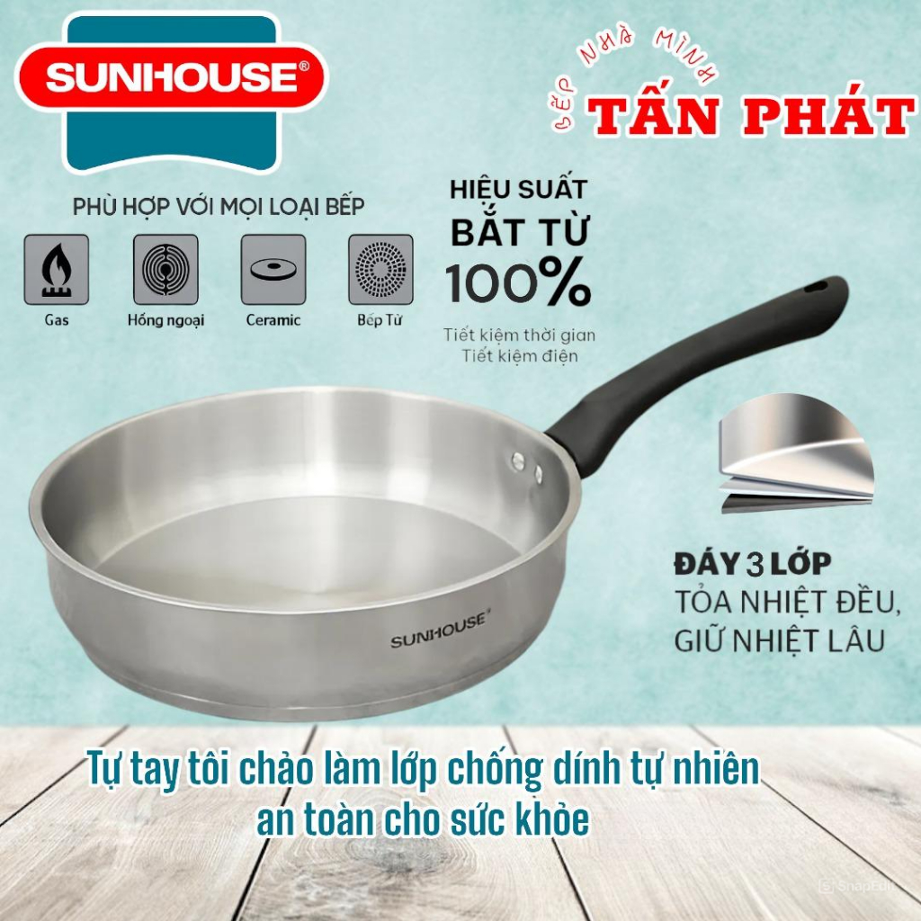 Chảo Inox Impact SUNHOUSE ECO IN16M3-IN28M3 dùng mọi loại bếp - hàng chính hãng