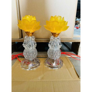 (CẶP) Đèn Thờ nhỏ Thủy Tinh Pha Lê Hoa Sen CAO CẤP có Led--Đồ Trang Trí Bàn Thờ Gia Tiên, Bàn Phật...