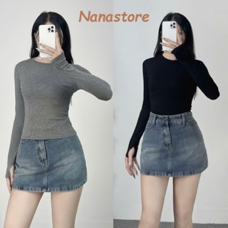 Áo Thun Nữ Dài Tay Cổ Tròn Xỏ Ngón Chất Cotton Zip, Áo Thun Nữ Tay Dài Dáng Ôm Bigsize 329T