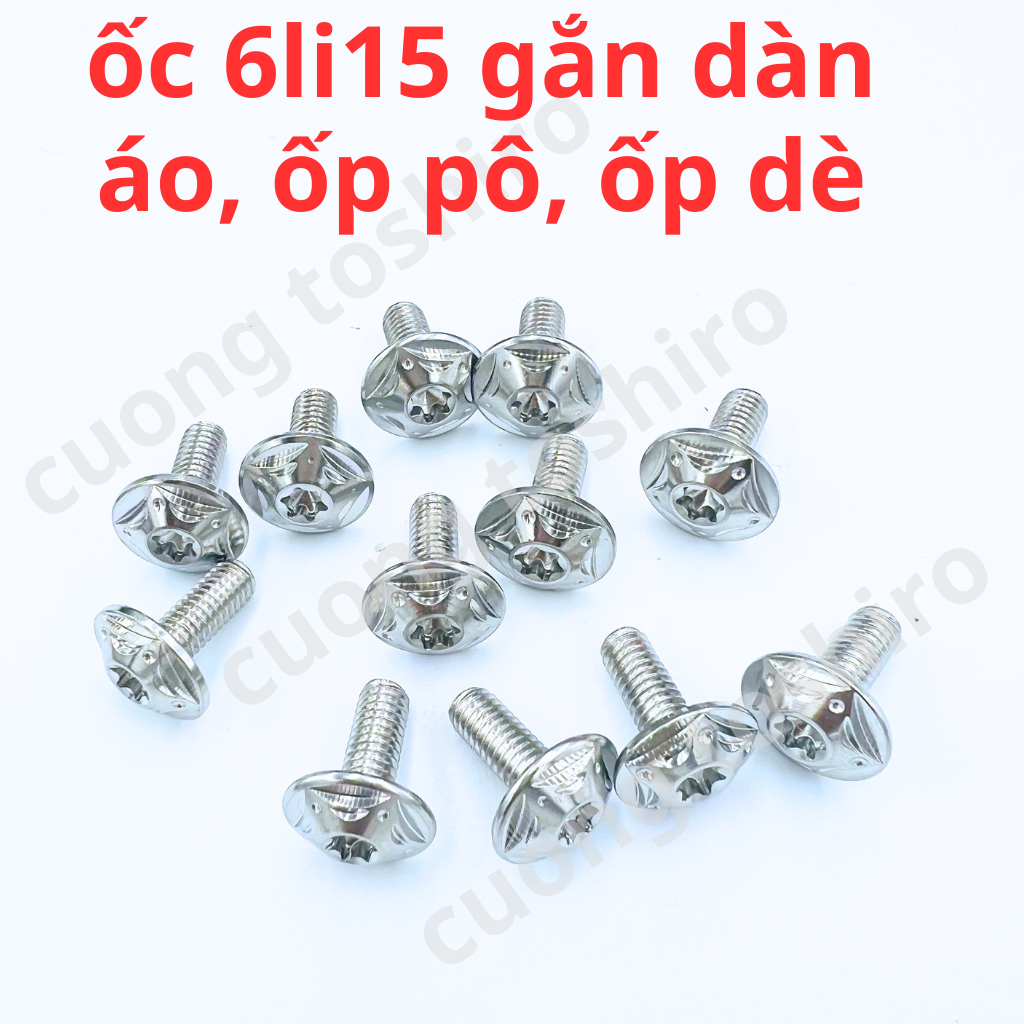 Ốc Salaya 6li15 6li10 6li20 8li25 4li15 5li15 long đền gắn dàn áo, ốp pô, ốp dè chuẩn inox 304 hàng đẹp