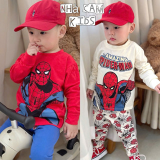 Set 2 Bộ Thu Đông Người Nhện Đỏ - Be Chất Cotton Co Giãn 4 Chiều Dài Tay - Nhà Cam