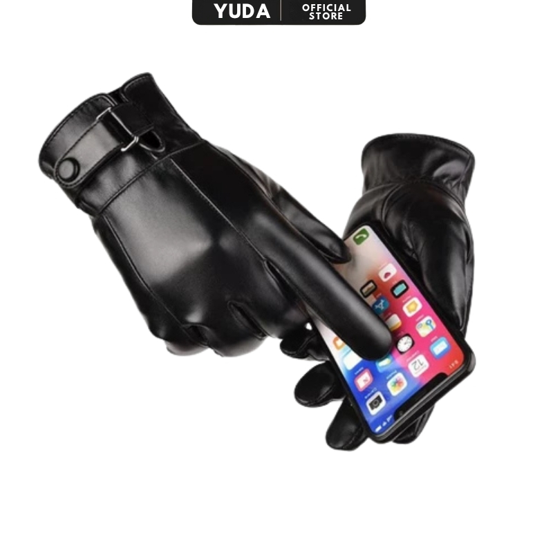 Găng tay da nam mùa đông lót nỉ bên trong bao tay chống lạnh chống nước gang tay cao cấp phụ kiện thời trang YUDA