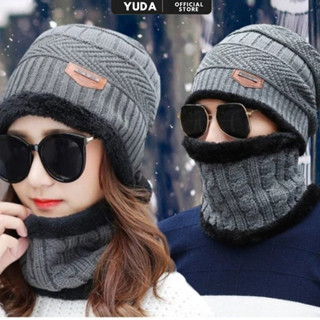Mũ len trùm đầu nam nữ kèm khăn quàng cổ nón len mùa đông mũ beanie unisex cho bé trai bé gái giữ ấm đi học đi làm YUDA
