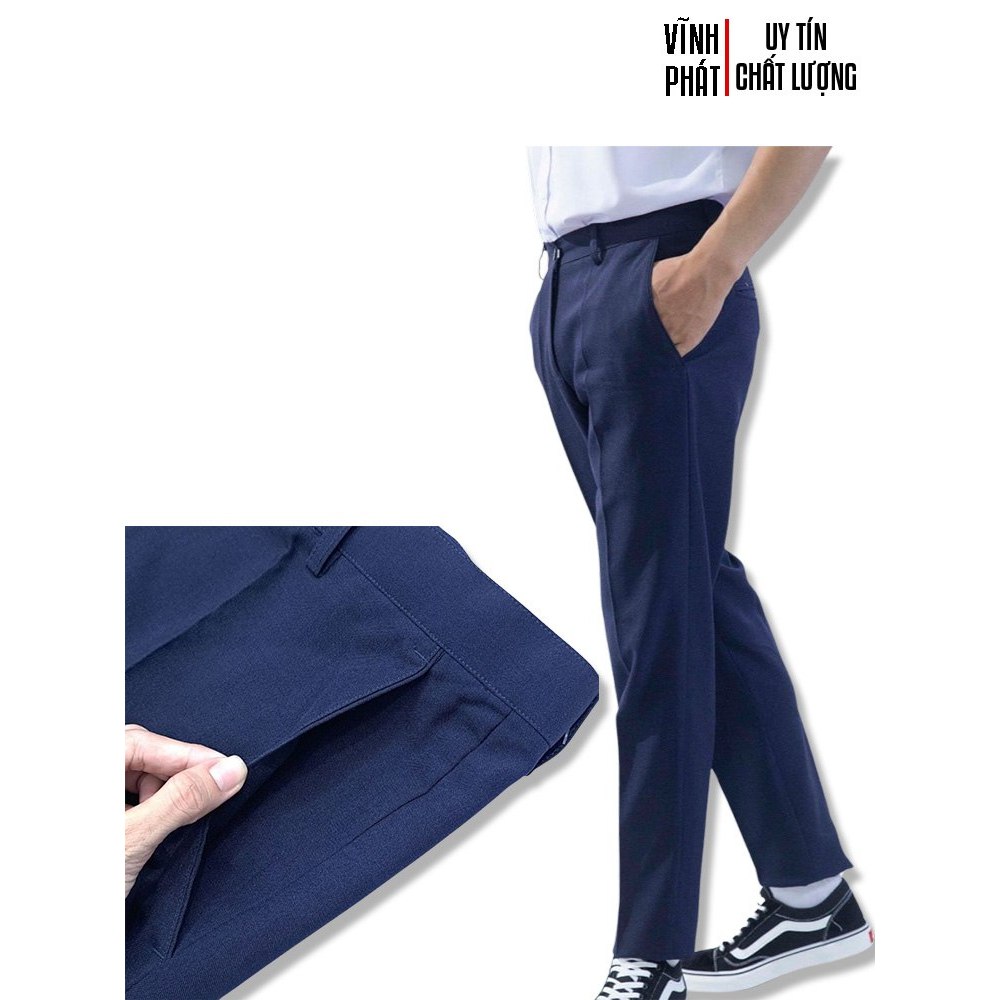 Quần tây học sinh nam cấp 2 3 chất đi học màu xanh đen cạp cao ống suông chất vải loại dày cao cấp