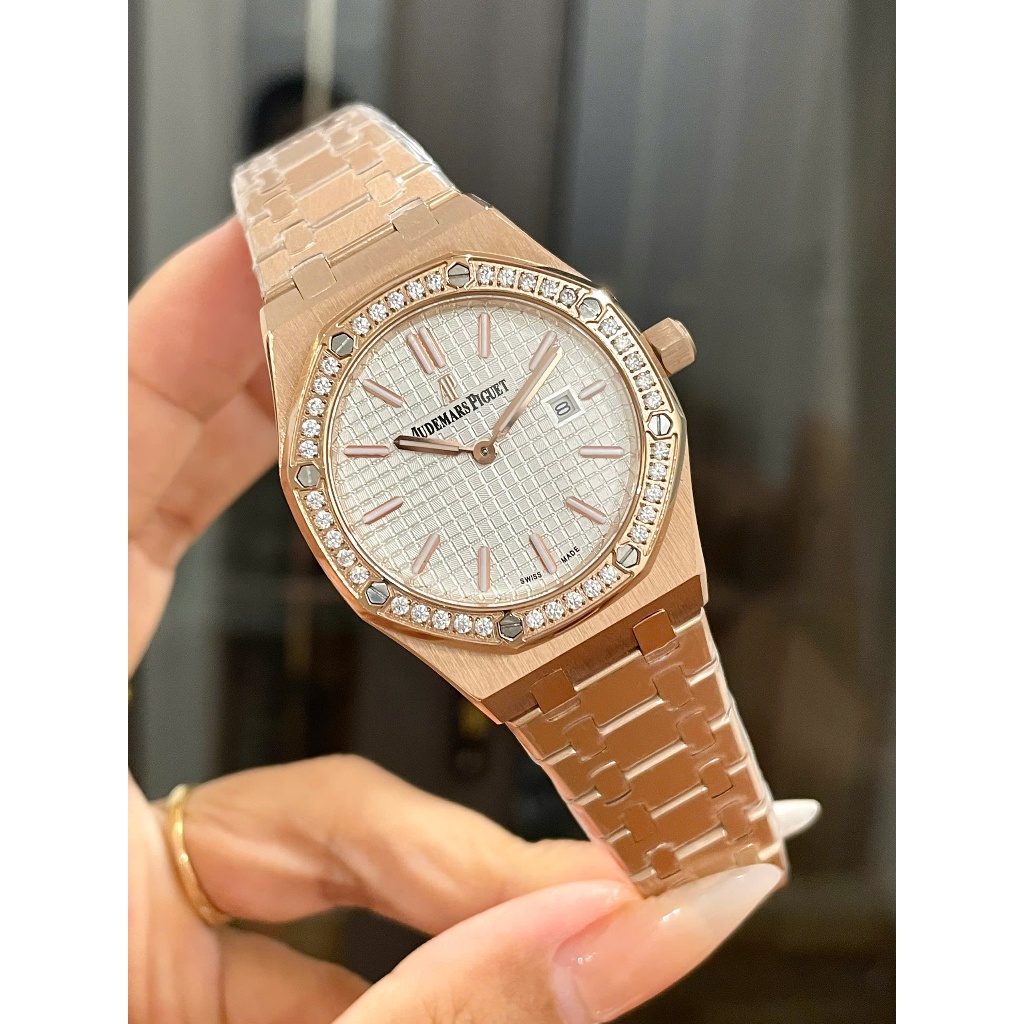 [Full Box] - đồng hồ nữ Audemars Piguet Royal Oak 34mm máy swissquartz, viền đá CZ