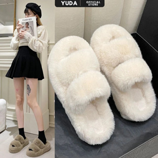  Dép lông nữ đi trong nhà dép bông đế cao quai ngang thời trang thu đông giữ ấm hàn quốc có hộp 