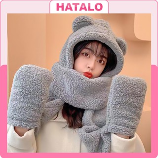 Mũ len nữ trùm đầu kèm khăn mặt gấu hàn quốc thời trang cao cấp giá rẻ L24