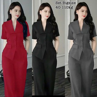 Set Bộ Dài Tay Ngắn Bigsize Cổ Vest Quần Ống Suông Lụa Chéo Thái Thiết Kế Dự Tiệc Nữ Cao Cấp Xinh Đẹp Sang Trọng 50-95kg
