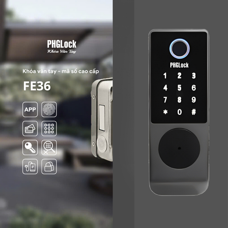 Khóa Vân Tay Cửa Cổng FE36 - Chống Nước IP65, Chịu Nắng Mưa Tốt, Vân Tay Nhạy Chưa Đến1 Giây