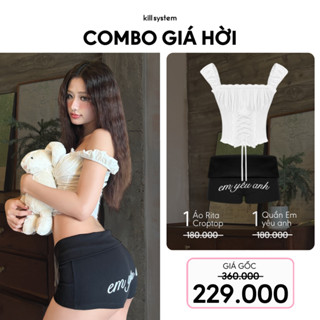 [SET 2 MÓN] 1 Áo Croptop trễ vai Rita Trắng + 1 Quần Short cạp trễ Em Yêu Anh Đen - Killsystem