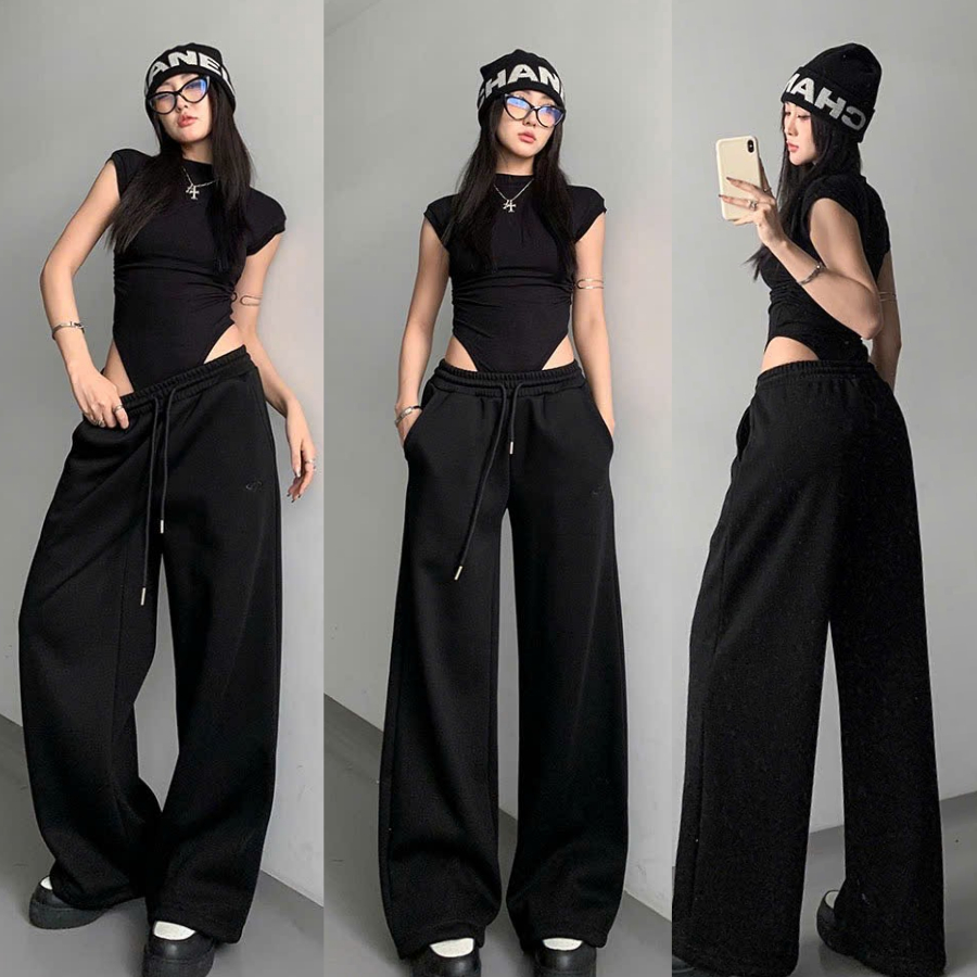 Quần Nỉ Ống Rộng Pear.club, Quần nữ dài dáng suông BIGSIZE form rộng dài thể thao cá tính nhảy dance mùa hè đi biển Q86 | BigBuy360 - bigbuy360.vn