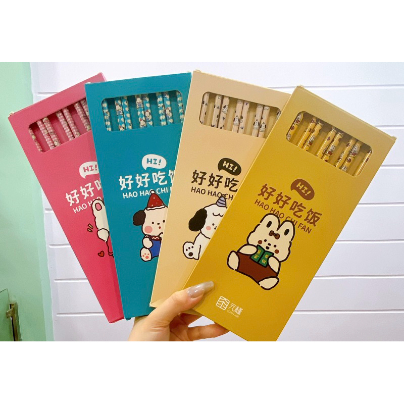 HIPPO SHOP - Set đũa ăn cơm, đũa đôi nam nữ, set 5 cây đũa