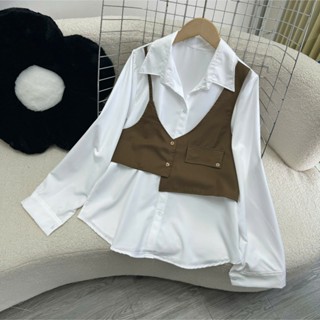 Áo Sơ Mi Gile Hàn Quốc Bigsize Tay Dài, Áo Kiểu Gile Big Size Nữ Lệch Tà MÃ SGL