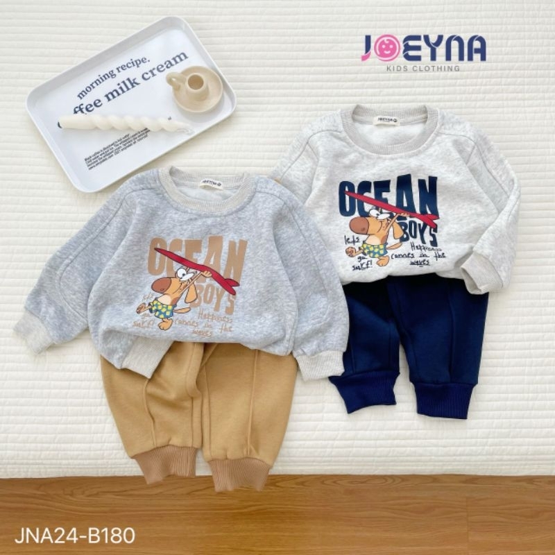 Set dài tay thu đông bé trai, set bộ nỉ lót bông Ocen boys Joeyna bé trai 8kg đến 25kg siêu ấm áp, f