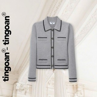TINGOAN® - Áo len xù cardigan cổ bẻ dáng lửng xám phối đường viền đen LILY ROSE JACKET/GR