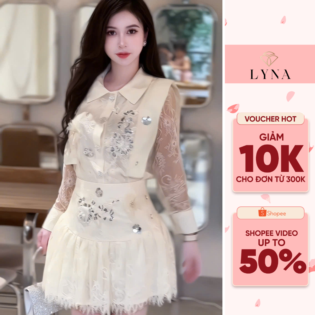 Set Váy Thiết Kế Ren Đinh Kết BST New 2024 - LYNA - D83 Nữ Women Dress