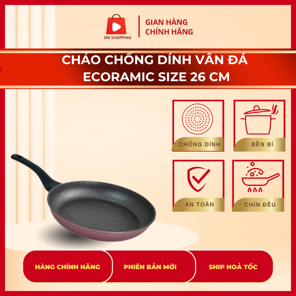 Chảo chống dính vân đá ECORAMIC size 26 cm