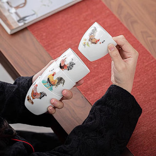 Bộ 4 chén trà gà đại cát gốm sứ Đức Hoá