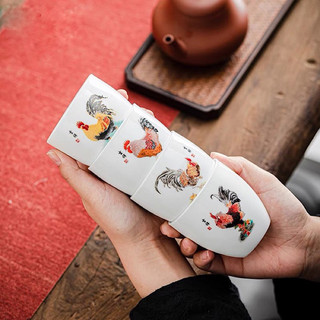 Bộ 4 chén trà gà đại cát gốm sứ Đức Hoá