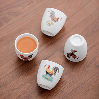Bộ 4 chén trà gà đại cát gốm sứ Đức Hoá