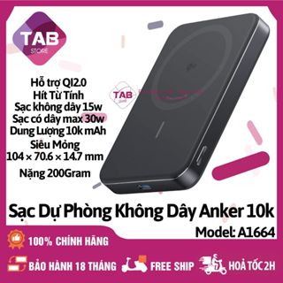 Sạc Dự Phòng Không Dây Anker Maggo 10.000mAh QI2.0 Slim Hít Từ Tính - A1664 (Bảo Hành 18T)