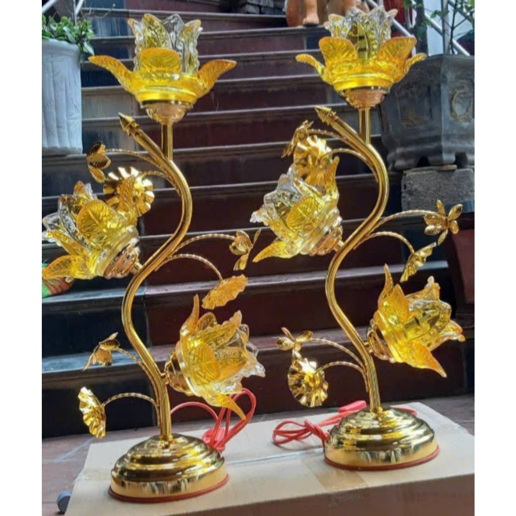   CẶP Đèn Thờ Thuỷ Tinh CAO CẤP có Led - -Đồ Trang Trí Bàn Thờ Gia Tiên Bàn Phật... 