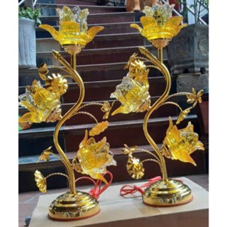   CẶP Đèn Thờ Thuỷ Tinh CAO CẤP có Led - -Đồ Trang Trí Bàn Thờ Gia Tiên Bàn Phật... 