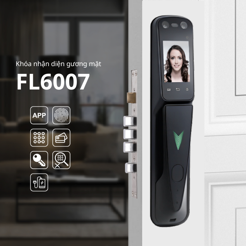 Khóa nhận diện khuôn mặt PHGLock FL6007 Có màn hình camera phía ngoài, Tích hợp chuông báo trên khóa