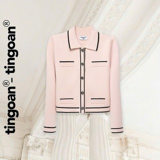  TINGOAN® - Áo len xù cardigan cổ bẻ dáng lửng hồng phối đường viền đen LILY ROSE JACKET PK 