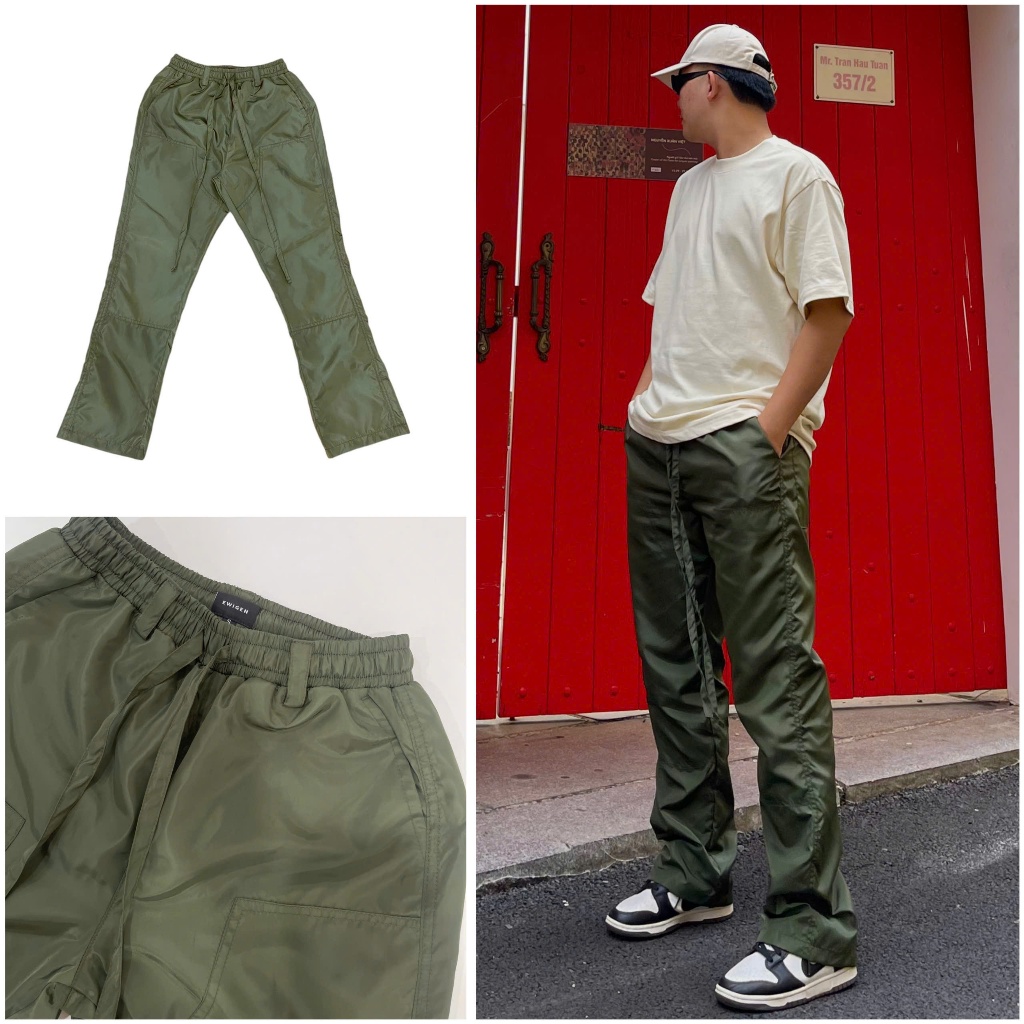 Quần dài nam nữ vải dù dày dặn vừa phải NYLONPANTS EWIGEN màu XANH RÊU , bên trong có lót lưới mỏng 
