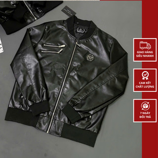 Áo Khoác Bomber Nam Philipp Plein Phối Da Full Áo Cao Cấp - Áo Khoác Bomber Nam Philipp Phối Khoá Siêu Sang
