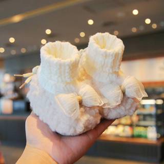    New Oder  Giày tập đi lông cừu ấm áp hoạ tiết nơ đáng yếu cho bé gái 